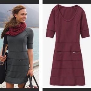 Athleta Strata Ponte knit zipper dress burgundy L